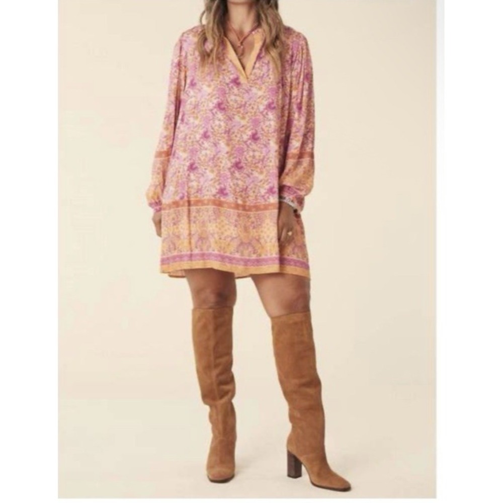 Spell Women Size Large Village Tunic Dress Sunrise Boho‎ Floral Long Sleeve